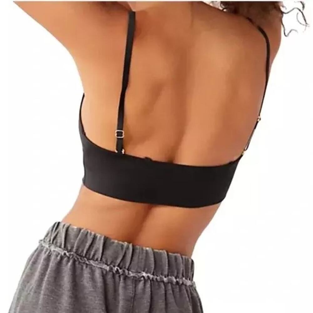 NEW Free People HAH Noir Black Cami BrHAH Unpadded Loungewear Boho Bralette XL - Picture 2 of 5
